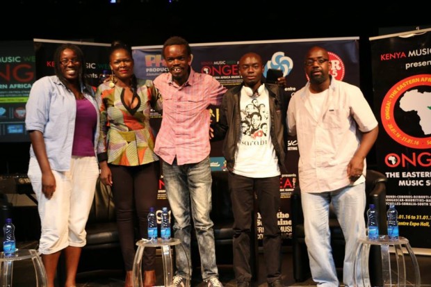 L-R: Rose Odengo- Moving Cultures Stopovers, Suzzana Owiyo- Singer and founder of Soko Bila Waste, Muscat Moreno- Kenyan Creative, Erick Otieno-Fatuma's Voice and Curtis Reed- Mad Love Lounge (Panelists at the Arivism session)